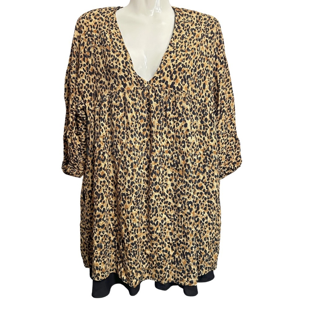 Zara TRF COLLECTION | Animal Print Long Sleeve Boho Deep V Mini Dress Small